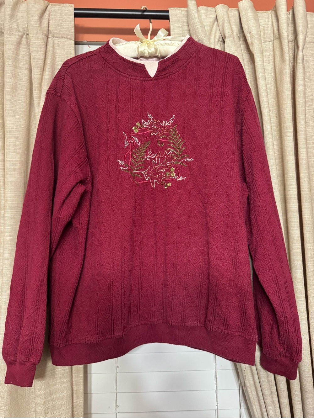 Vintage Cozy Burgundy Embroidered Cowl Sweater